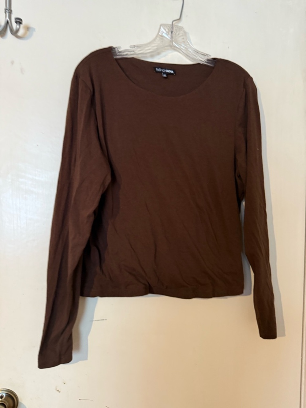 Fashion nova Brown Long Sleeve Scoop Neck Tee Top